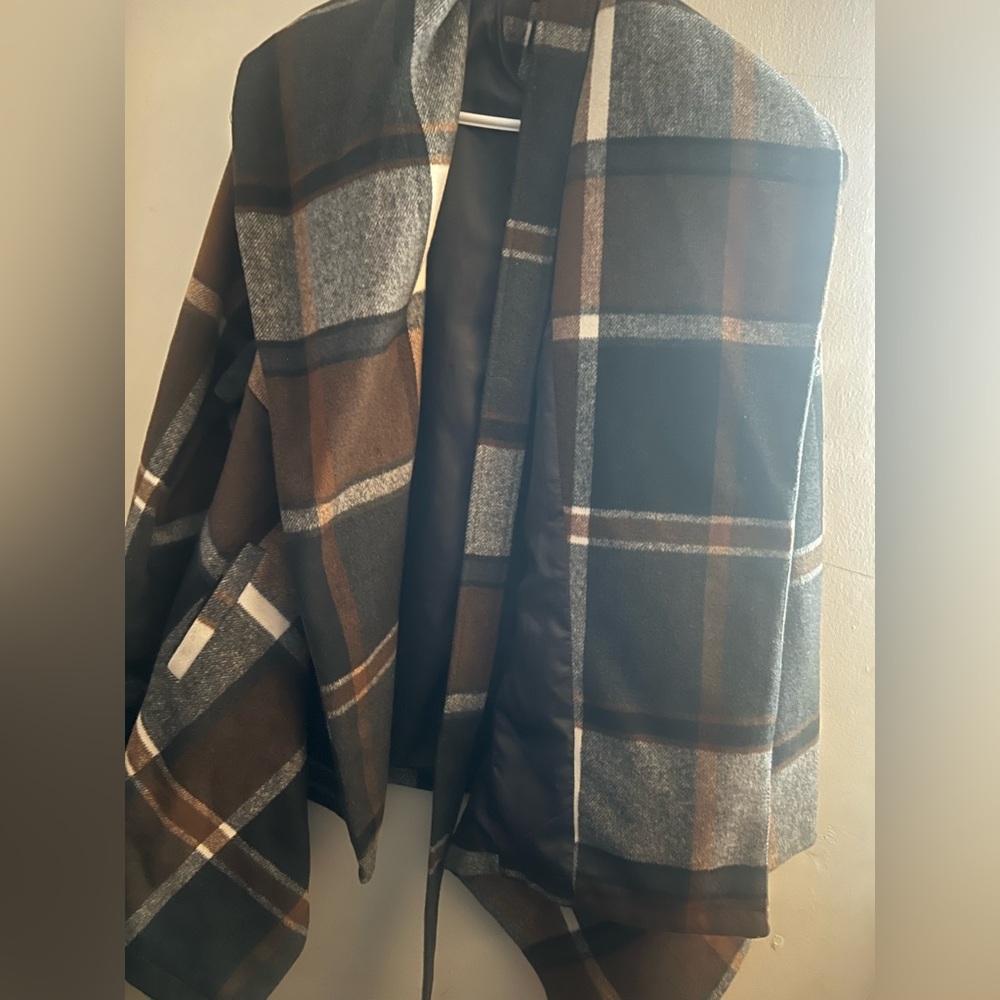 Plaid Wool Blend Cape